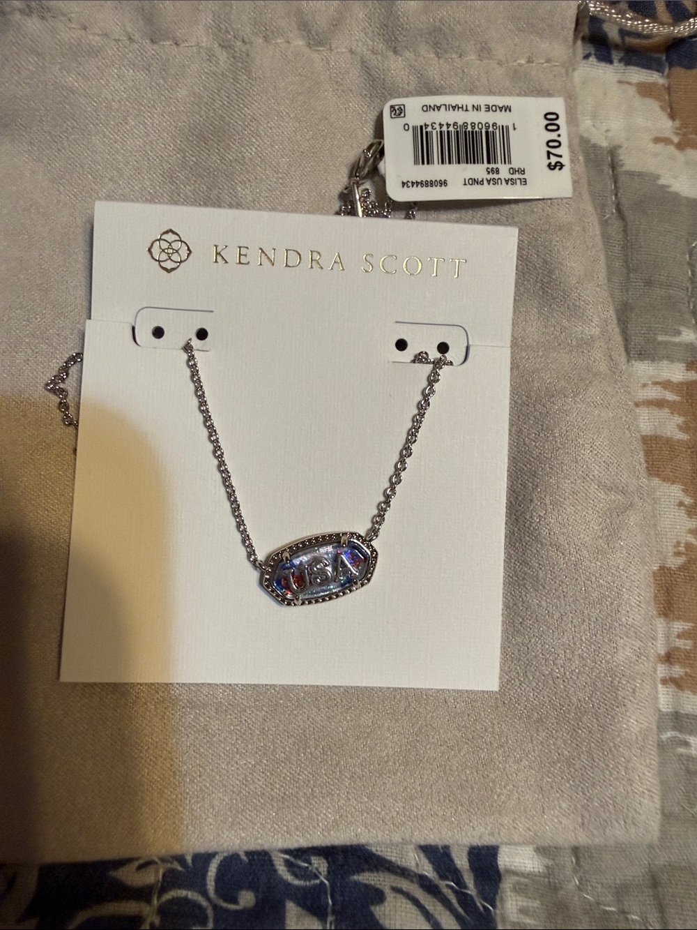 Kendra Scott Silver USA Pavé Pendant Necklace with Blue and Red Accent